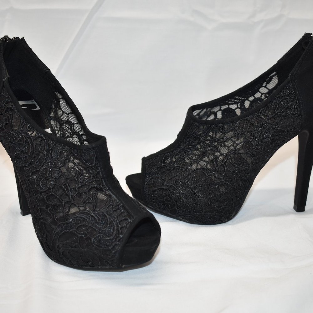 ELLE Womens Black Lace Embroide 4.5" Heels Size 6M